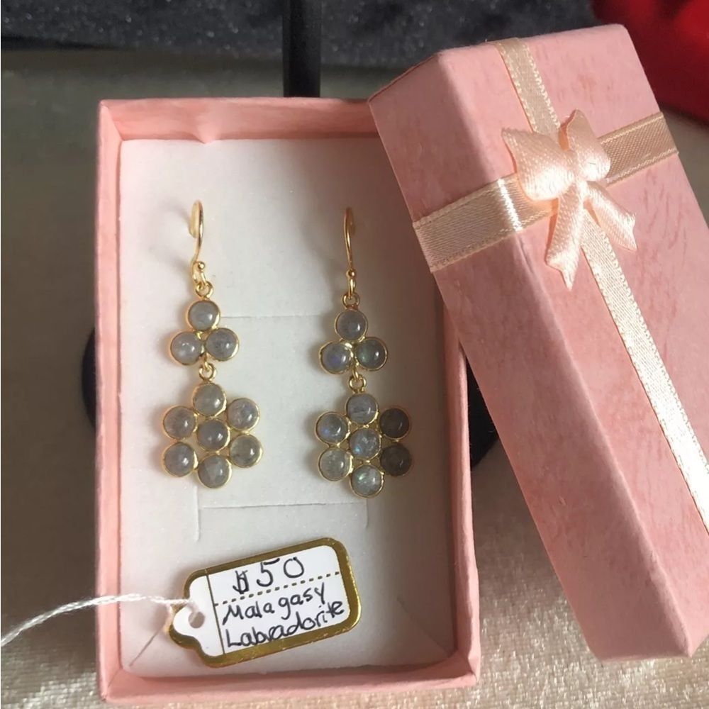 Malagasy Labradorite Dangle Earrings in 14k yg/ Sterling Silver 5.20ctw